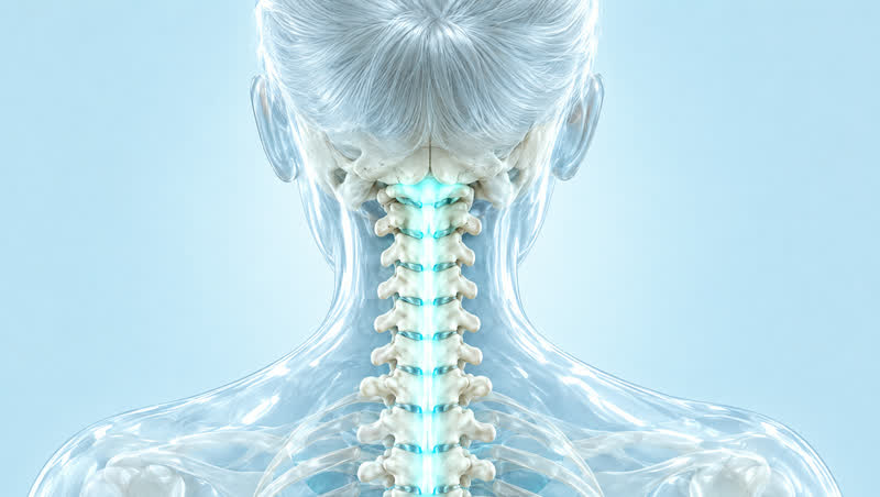 Illustration of the base of the skull and the neck vertebrae